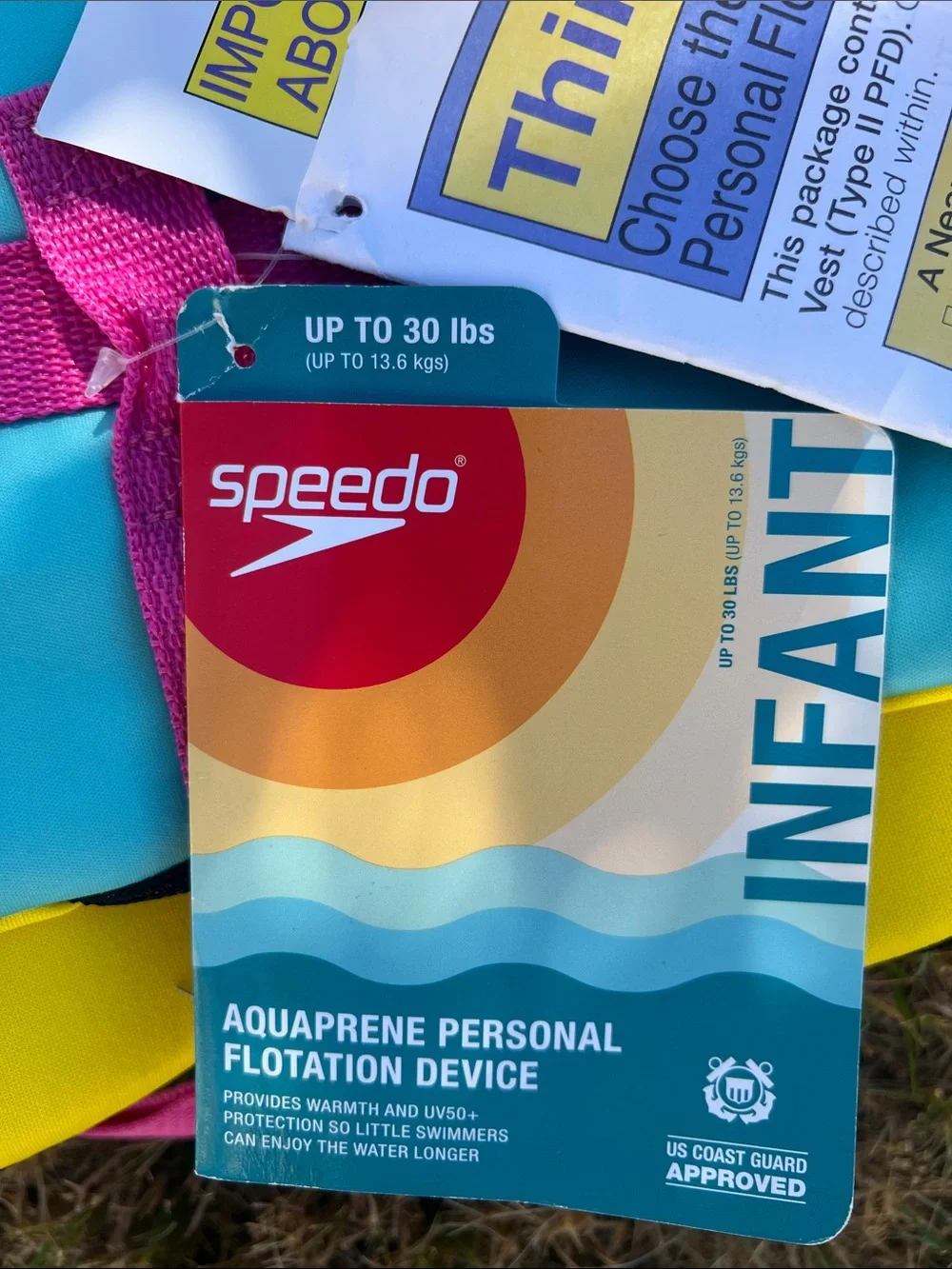 Speedo Infant Pink Life Jacket with Duck Graphic US Coast Guard approved